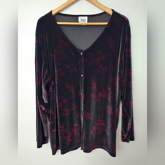 Vintage 1X See Jane Identified Velvet Cardigan Black Red Whimsigoth Dark Grunge - Picture 1 of 13